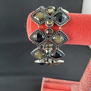 Fashion Black and Bronze Jeweled Elastic Bracelet